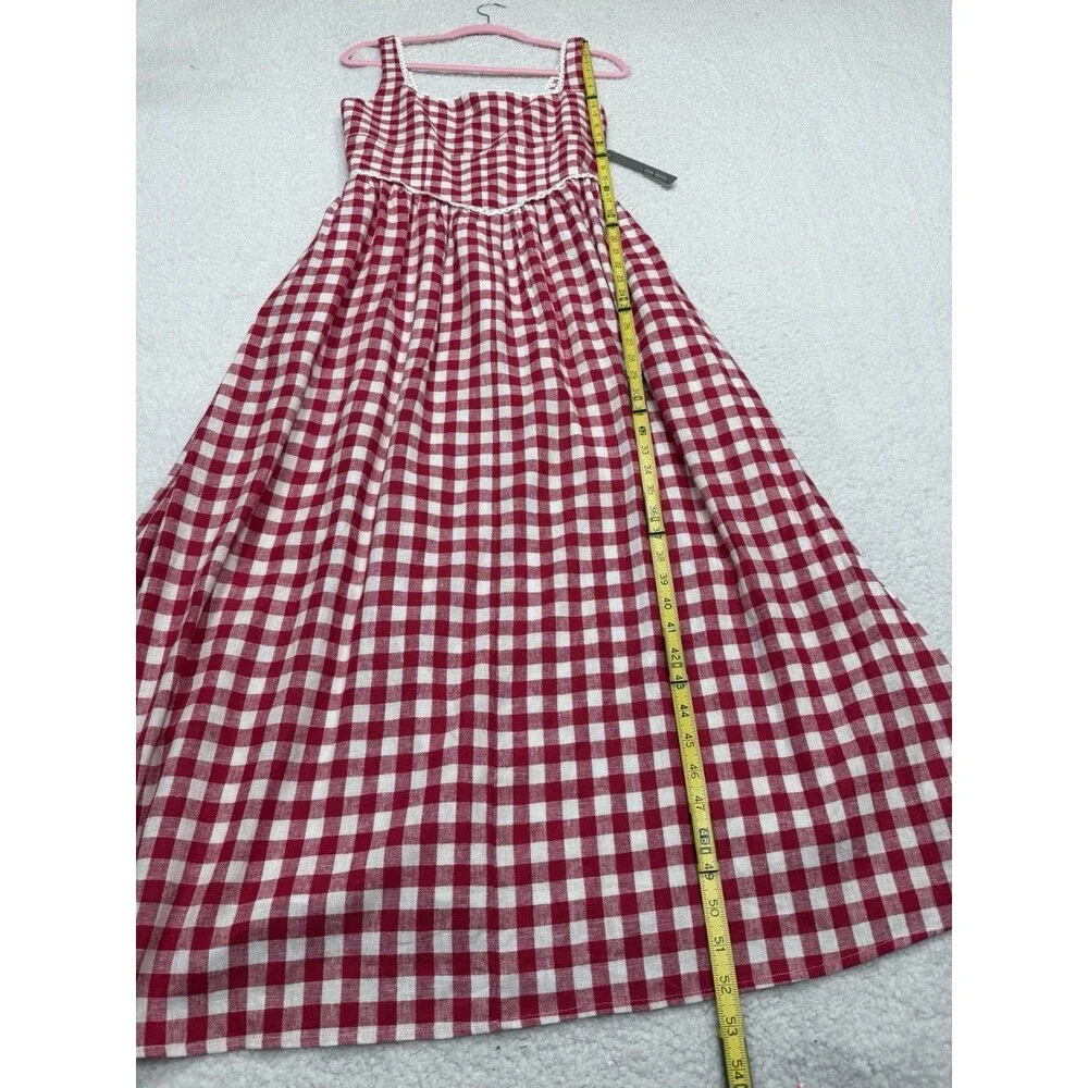 Anthropologie Wayf Midi Dress Red Linen Blend Drop Waist Preppy Boho Medium NWT - Picture 4 of 14